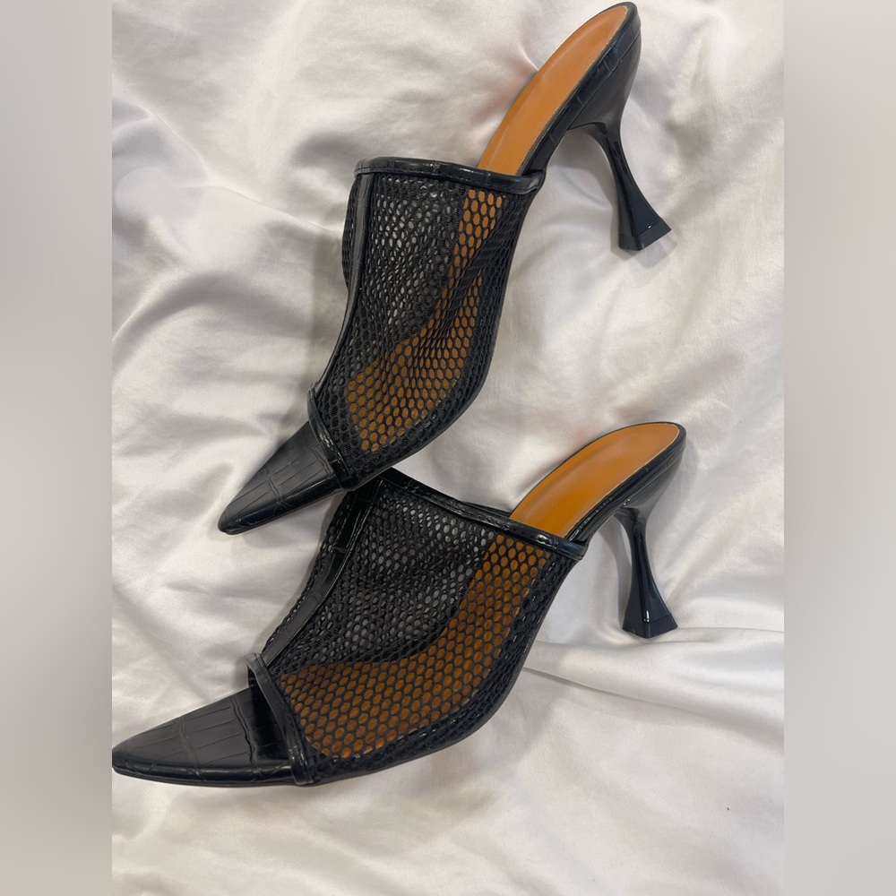 Elegant Black Mesh Women's Heels